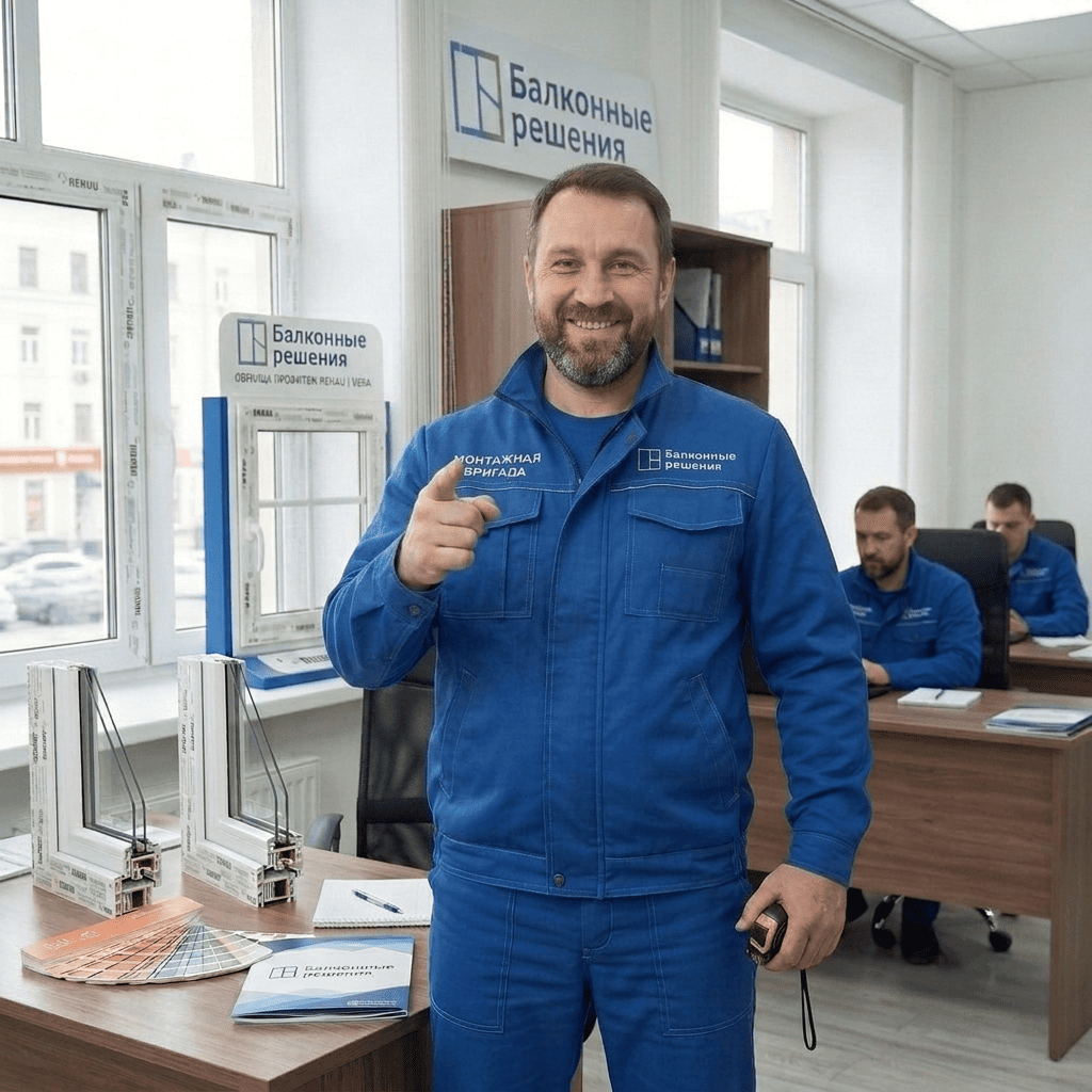 Монтажная бригада фабрики Балконные Решения на объекте: Остекление балконов в Чукреевке Омск